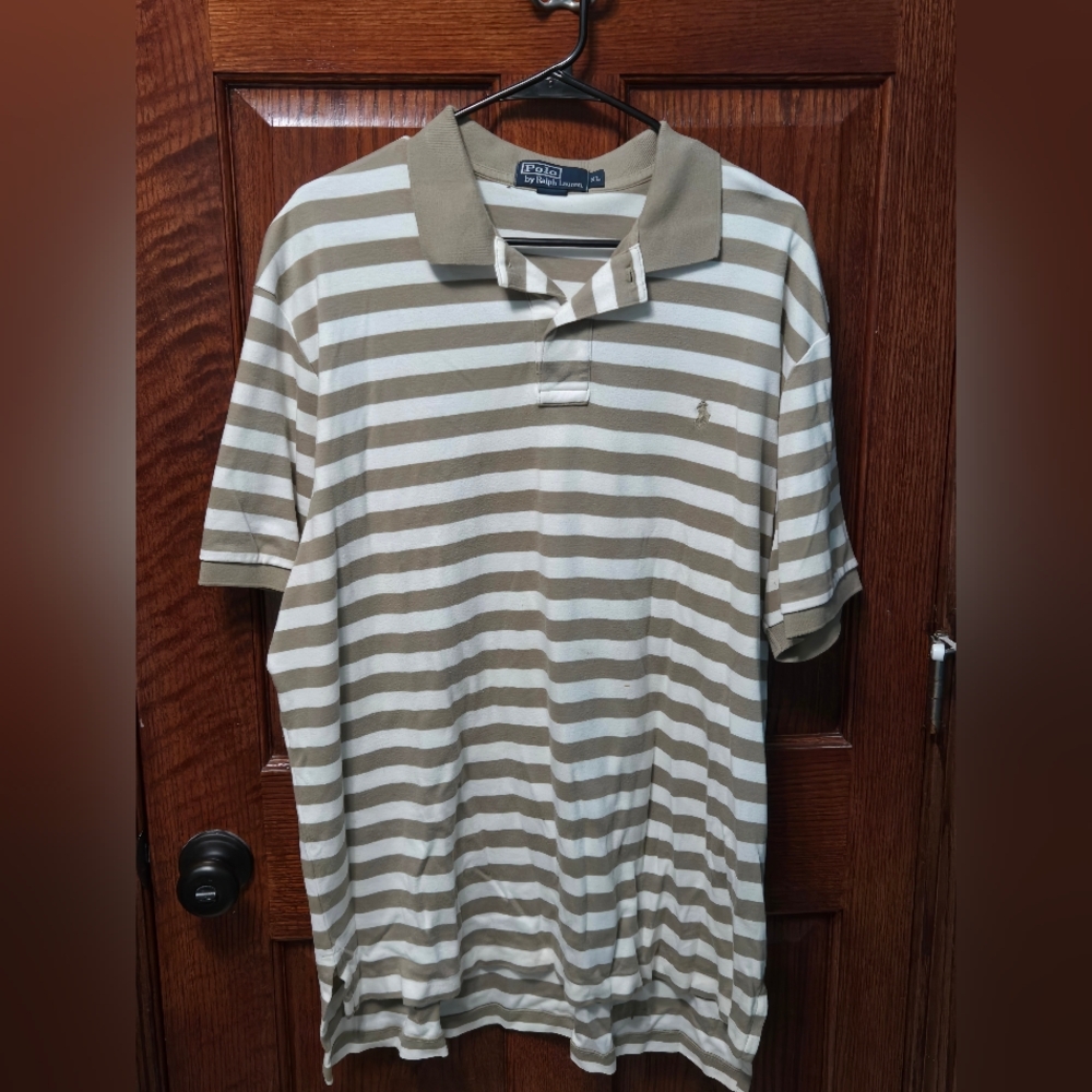 Polo by Ralph Lauren Beige and White Striped Shirt